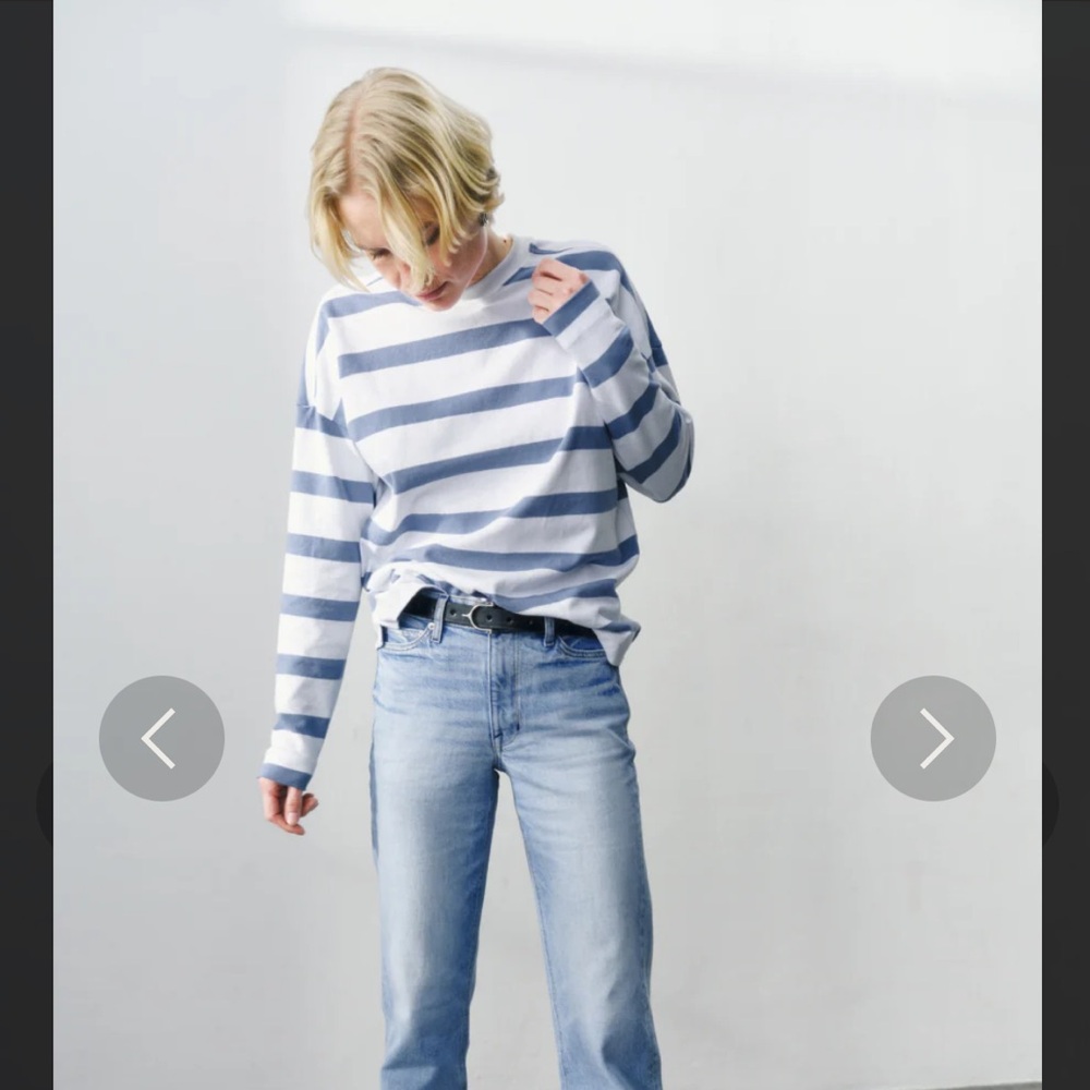 AYR The Early Morning Tee, Sundown Stripe in Overcast, size xs